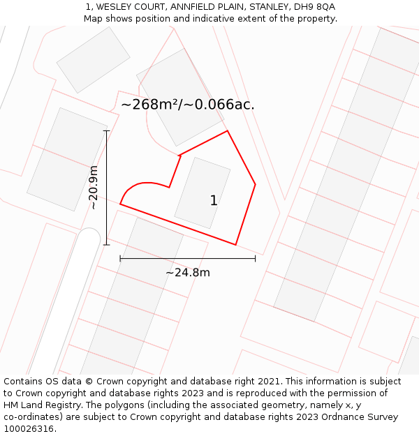 1, WESLEY COURT, ANNFIELD PLAIN, STANLEY, DH9 8QA: Plot and title map