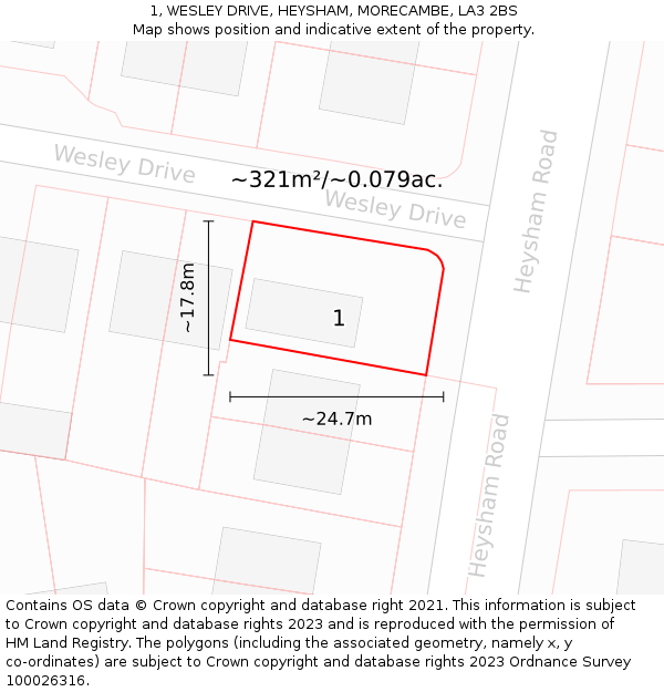 1, WESLEY DRIVE, HEYSHAM, MORECAMBE, LA3 2BS: Plot and title map