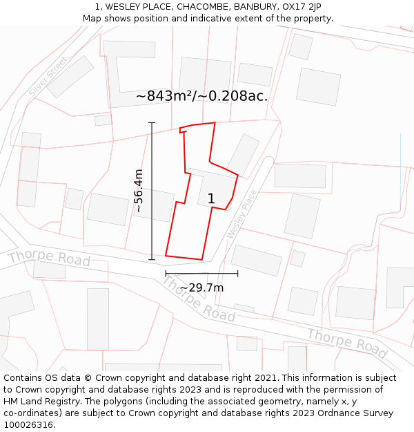 1, WESLEY PLACE, CHACOMBE, BANBURY, OX17 2JP: Plot and title map