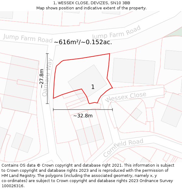 1, WESSEX CLOSE, DEVIZES, SN10 3BB: Plot and title map