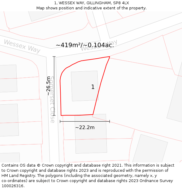 1, WESSEX WAY, GILLINGHAM, SP8 4LX: Plot and title map