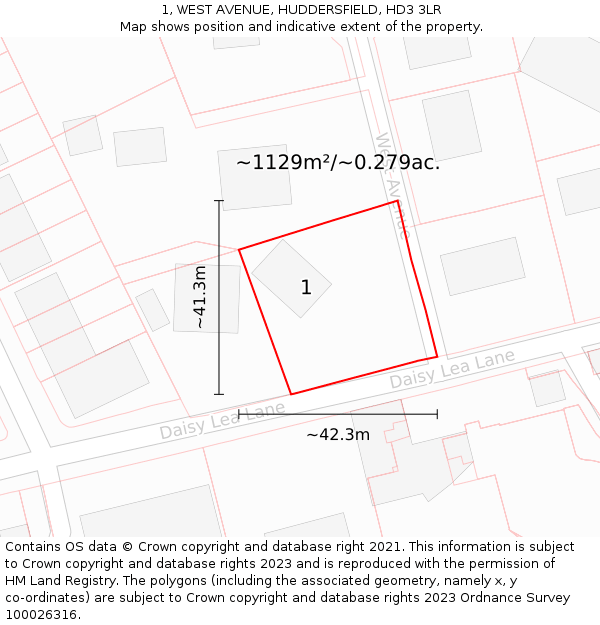 1, WEST AVENUE, HUDDERSFIELD, HD3 3LR: Plot and title map