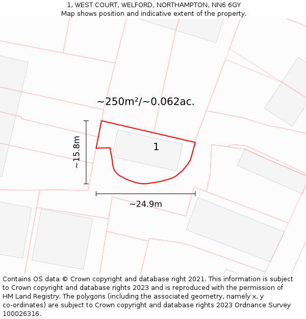 1, WEST COURT, WELFORD, NORTHAMPTON, NN6 6GY: Plot and title map