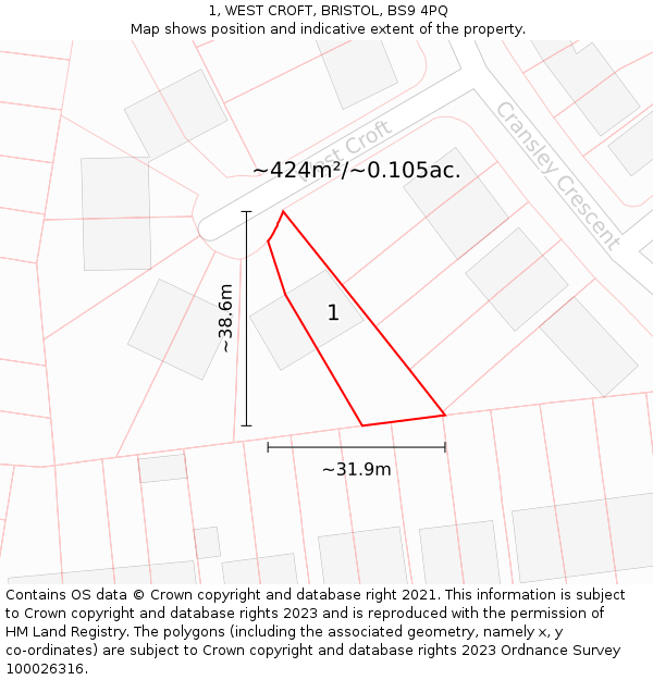 1, WEST CROFT, BRISTOL, BS9 4PQ: Plot and title map
