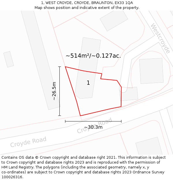 1, WEST CROYDE, CROYDE, BRAUNTON, EX33 1QA: Plot and title map