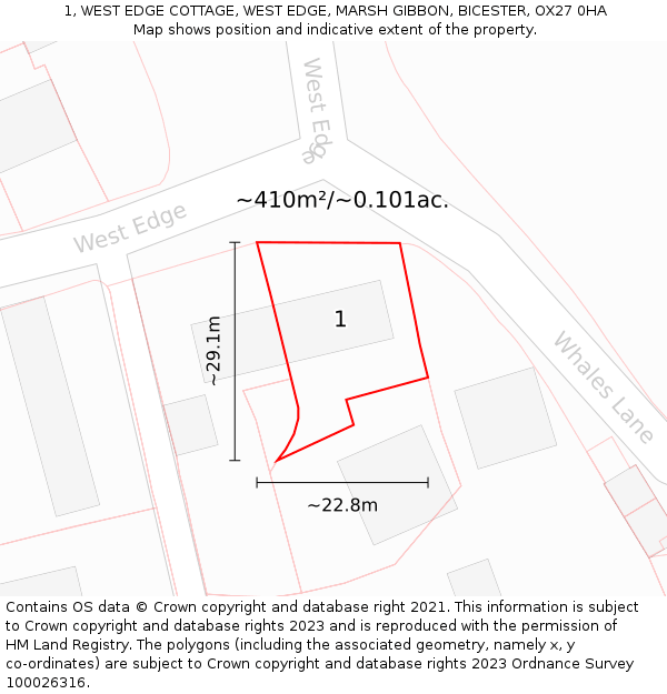 1, WEST EDGE COTTAGE, WEST EDGE, MARSH GIBBON, BICESTER, OX27 0HA: Plot and title map