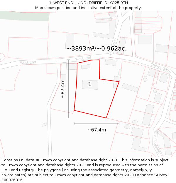 1, WEST END, LUND, DRIFFIELD, YO25 9TN: Plot and title map