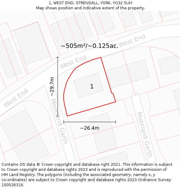1, WEST END, STRENSALL, YORK, YO32 5UH: Plot and title map