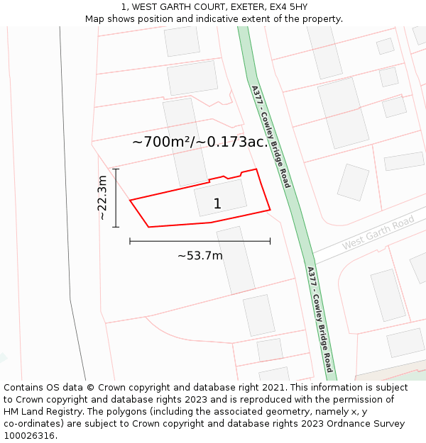 1, WEST GARTH COURT, EXETER, EX4 5HY: Plot and title map