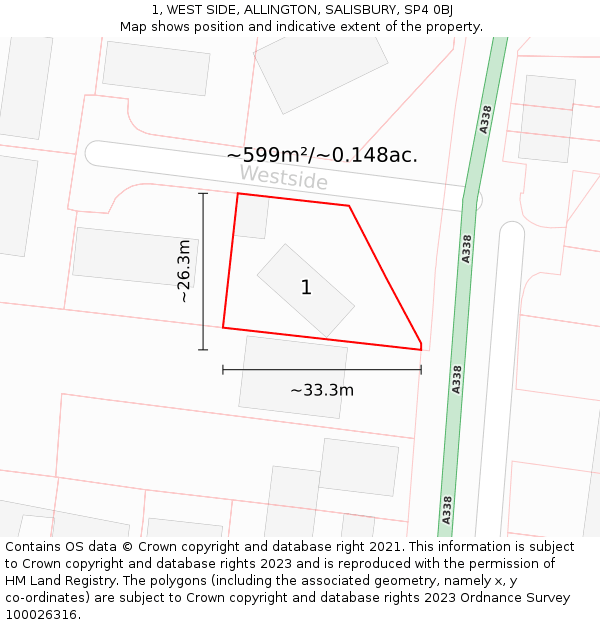 1, WEST SIDE, ALLINGTON, SALISBURY, SP4 0BJ: Plot and title map