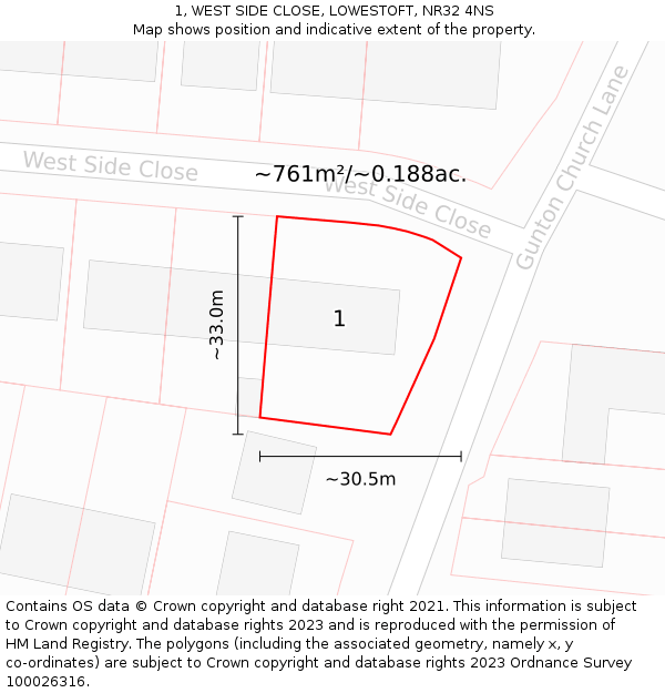 1, WEST SIDE CLOSE, LOWESTOFT, NR32 4NS: Plot and title map