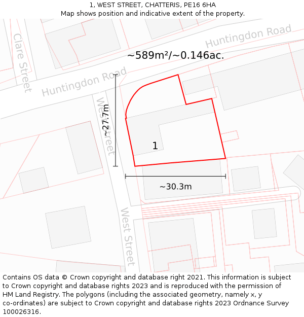 1, WEST STREET, CHATTERIS, PE16 6HA: Plot and title map