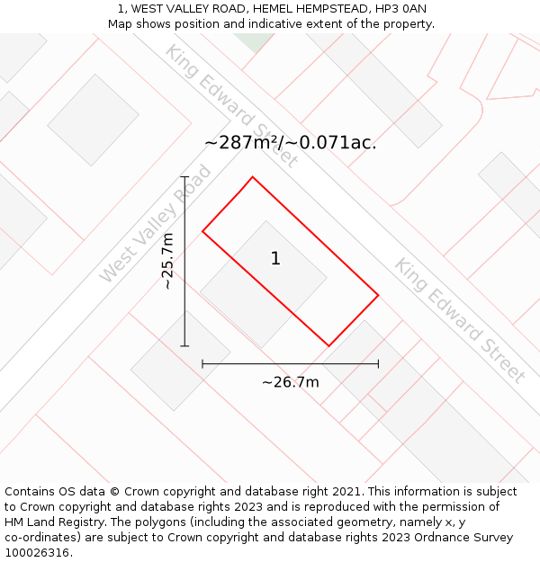 1, WEST VALLEY ROAD, HEMEL HEMPSTEAD, HP3 0AN: Plot and title map