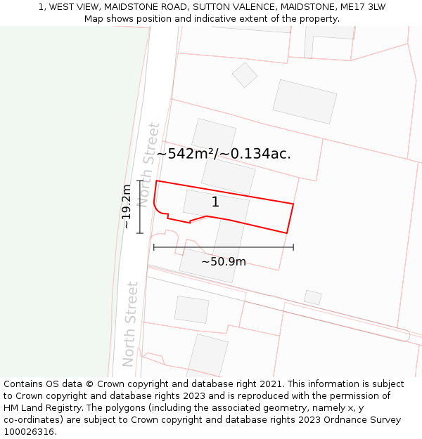 1, WEST VIEW, MAIDSTONE ROAD, SUTTON VALENCE, MAIDSTONE, ME17 3LW: Plot and title map