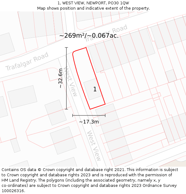 1, WEST VIEW, NEWPORT, PO30 1QW: Plot and title map