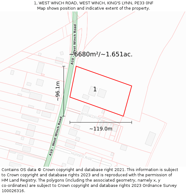 1, WEST WINCH ROAD, WEST WINCH, KING'S LYNN, PE33 0NF: Plot and title map