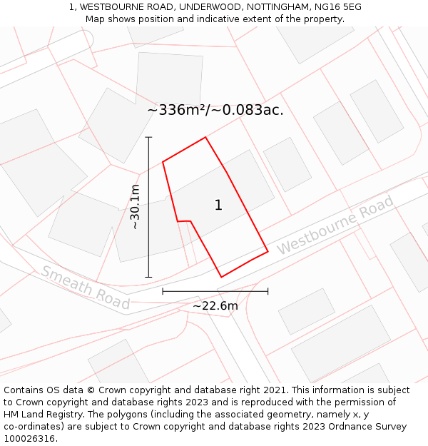 1, WESTBOURNE ROAD, UNDERWOOD, NOTTINGHAM, NG16 5EG: Plot and title map