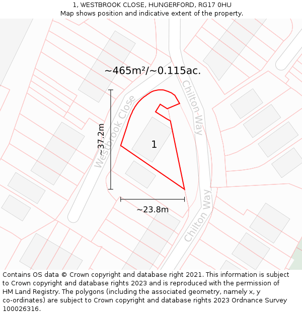 1, WESTBROOK CLOSE, HUNGERFORD, RG17 0HU: Plot and title map