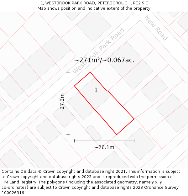 1, WESTBROOK PARK ROAD, PETERBOROUGH, PE2 9JG: Plot and title map