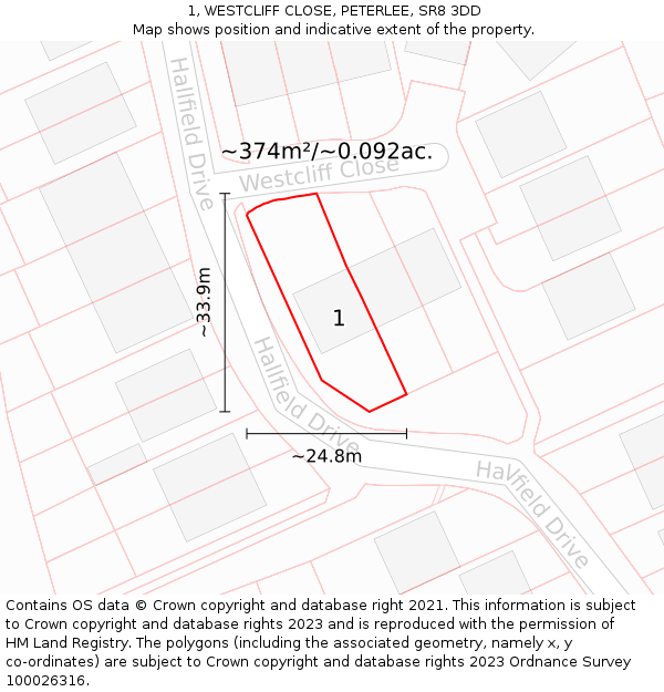 1, WESTCLIFF CLOSE, PETERLEE, SR8 3DD: Plot and title map