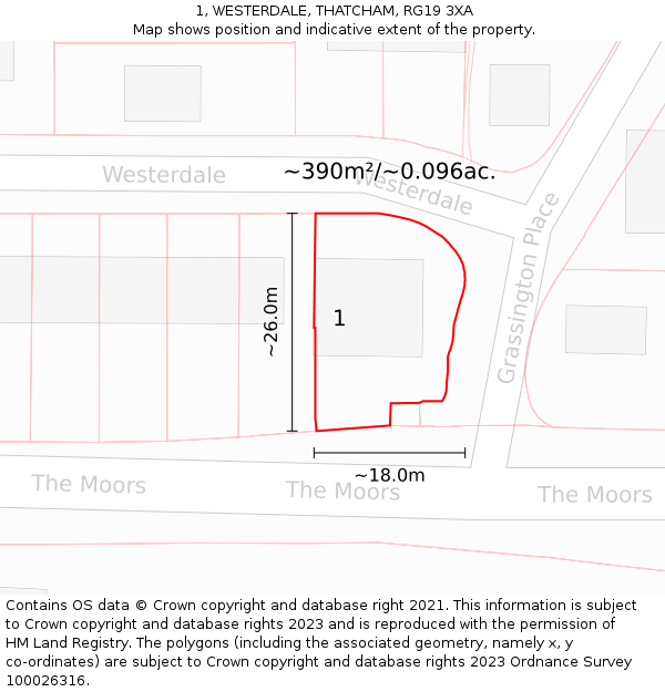 1, WESTERDALE, THATCHAM, RG19 3XA: Plot and title map