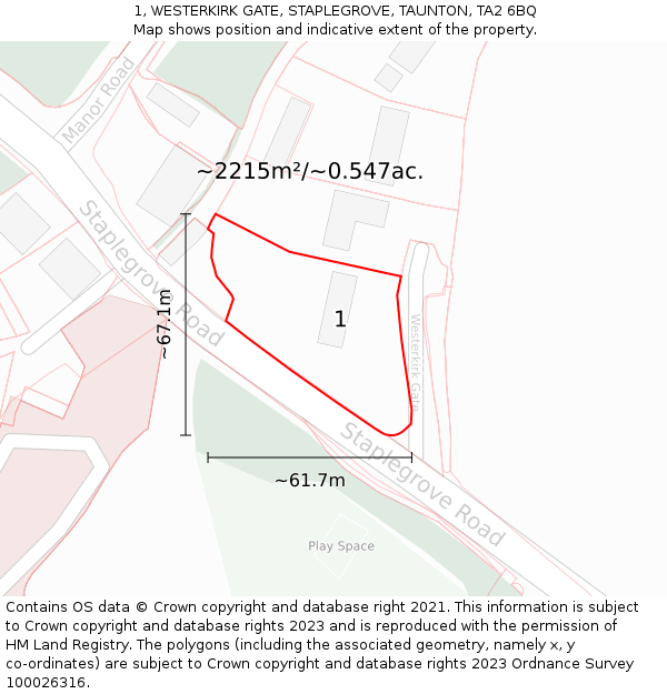 1, WESTERKIRK GATE, STAPLEGROVE, TAUNTON, TA2 6BQ: Plot and title map