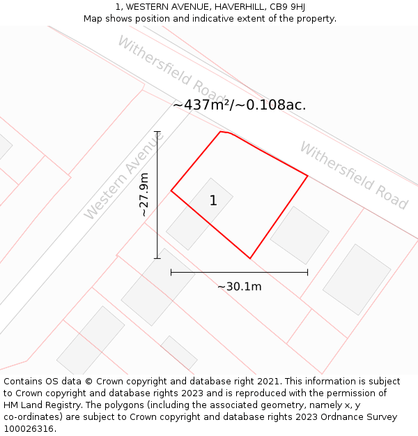 1, WESTERN AVENUE, HAVERHILL, CB9 9HJ: Plot and title map