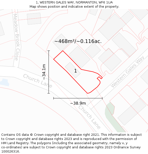 1, WESTERN GALES WAY, NORMANTON, WF6 1UA: Plot and title map