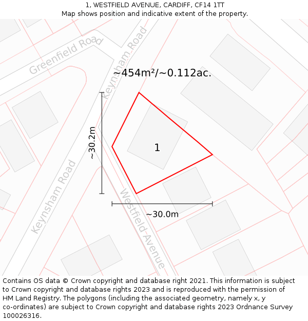1, WESTFIELD AVENUE, CARDIFF, CF14 1TT: Plot and title map