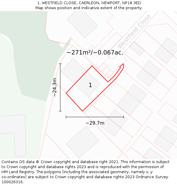 1, WESTFIELD CLOSE, CAERLEON, NEWPORT, NP18 3ED: Plot and title map