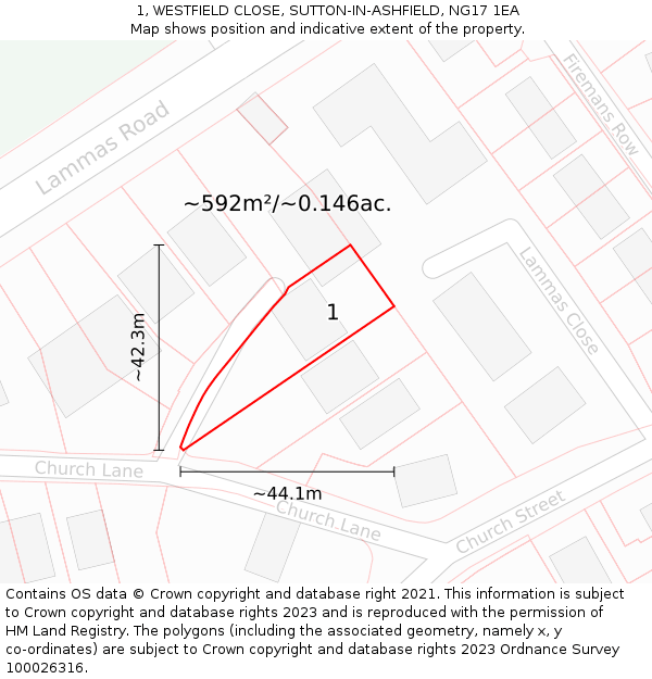 1, WESTFIELD CLOSE, SUTTON-IN-ASHFIELD, NG17 1EA: Plot and title map