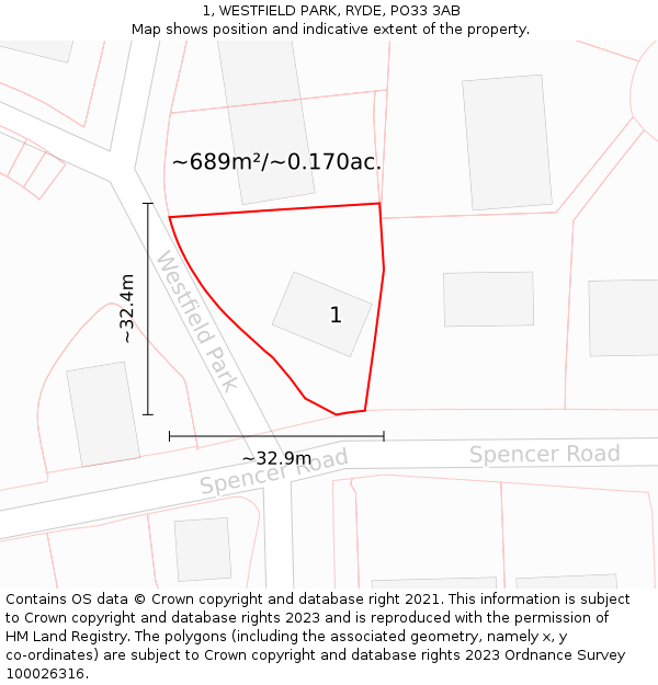 1, WESTFIELD PARK, RYDE, PO33 3AB: Plot and title map