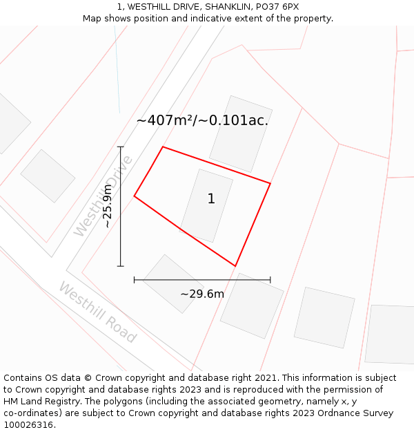 1, WESTHILL DRIVE, SHANKLIN, PO37 6PX: Plot and title map