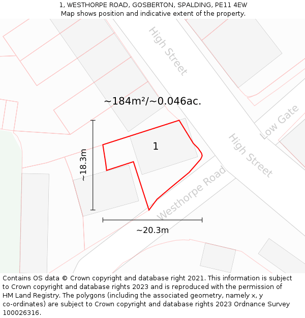 1, WESTHORPE ROAD, GOSBERTON, SPALDING, PE11 4EW: Plot and title map