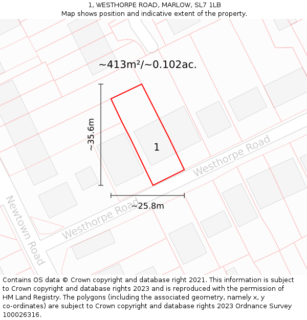 1, WESTHORPE ROAD, MARLOW, SL7 1LB: Plot and title map