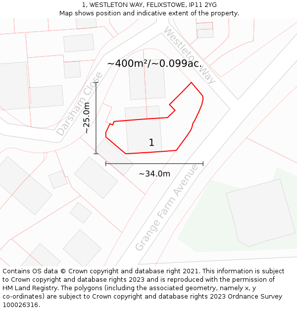 1, WESTLETON WAY, FELIXSTOWE, IP11 2YG: Plot and title map