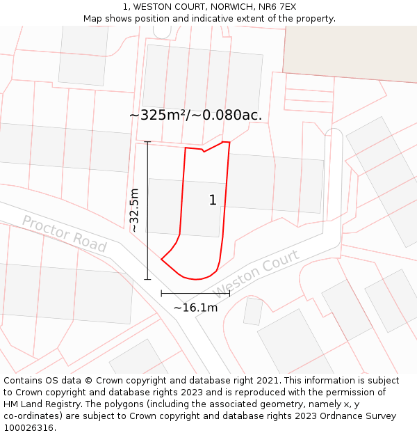 1, WESTON COURT, NORWICH, NR6 7EX: Plot and title map