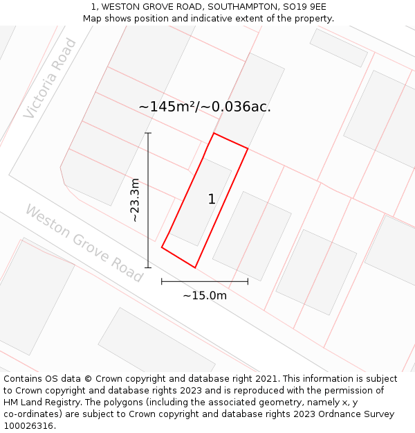 1, WESTON GROVE ROAD, SOUTHAMPTON, SO19 9EE: Plot and title map