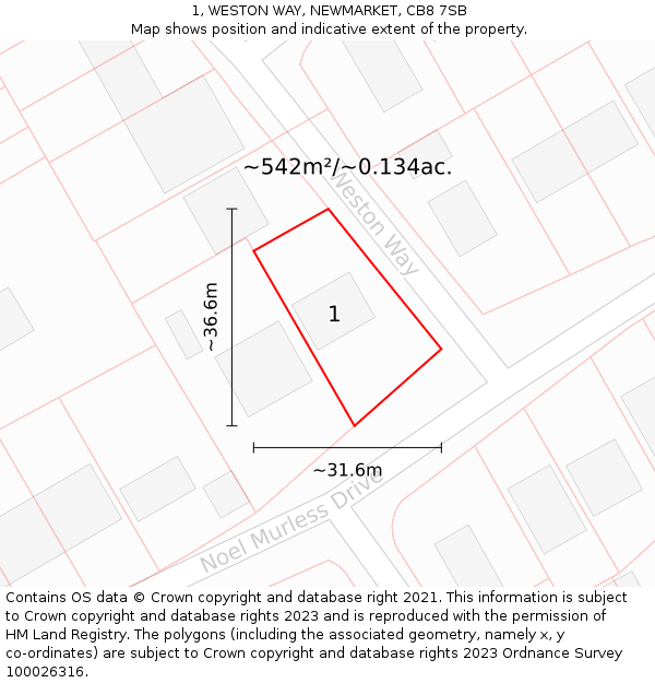 1, WESTON WAY, NEWMARKET, CB8 7SB: Plot and title map