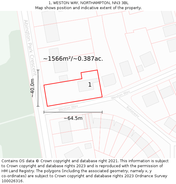 1, WESTON WAY, NORTHAMPTON, NN3 3BL: Plot and title map