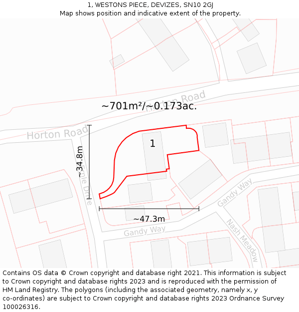 1, WESTONS PIECE, DEVIZES, SN10 2GJ: Plot and title map