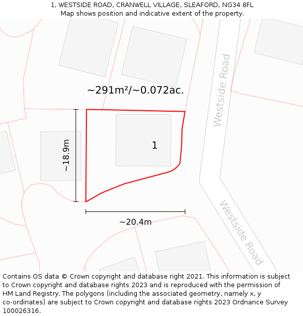 1, WESTSIDE ROAD, CRANWELL VILLAGE, SLEAFORD, NG34 8FL: Plot and title map