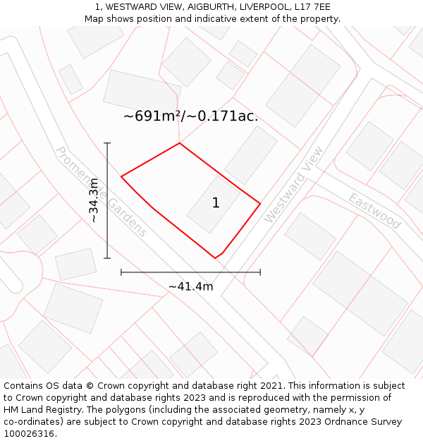 1, WESTWARD VIEW, AIGBURTH, LIVERPOOL, L17 7EE: Plot and title map
