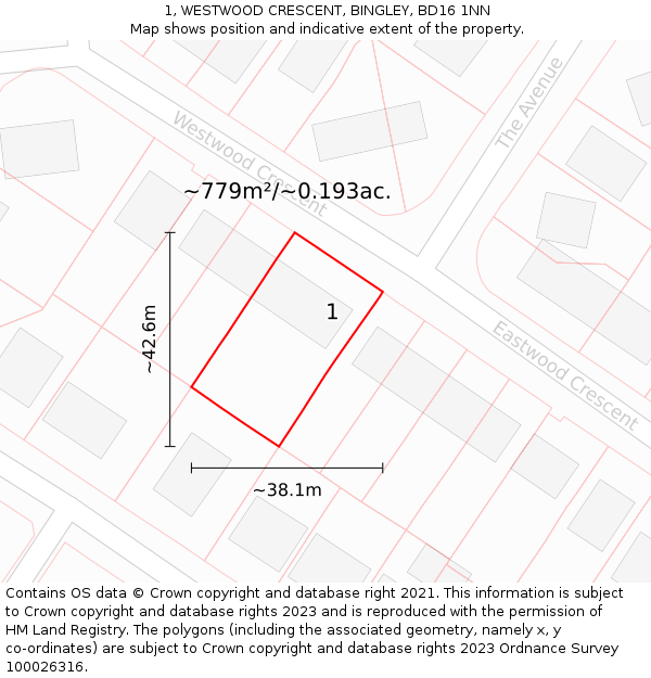 1, WESTWOOD CRESCENT, BINGLEY, BD16 1NN: Plot and title map