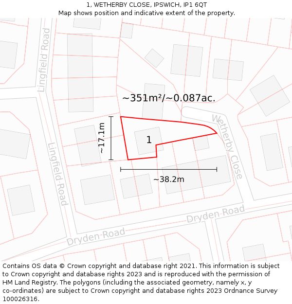 1, WETHERBY CLOSE, IPSWICH, IP1 6QT: Plot and title map