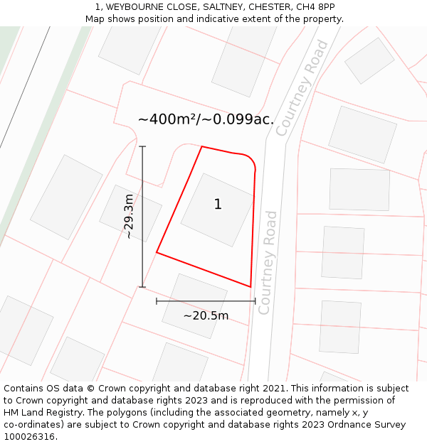 1, WEYBOURNE CLOSE, SALTNEY, CHESTER, CH4 8PP: Plot and title map