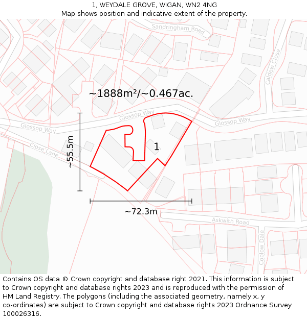 1, WEYDALE GROVE, WIGAN, WN2 4NG: Plot and title map