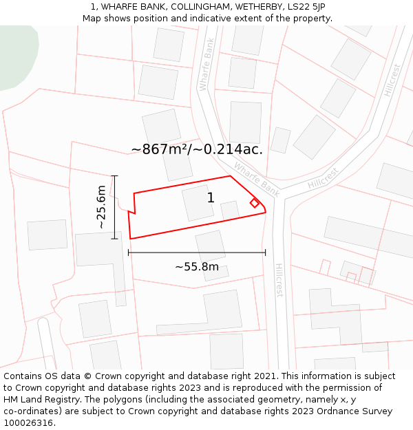 1, WHARFE BANK, COLLINGHAM, WETHERBY, LS22 5JP: Plot and title map