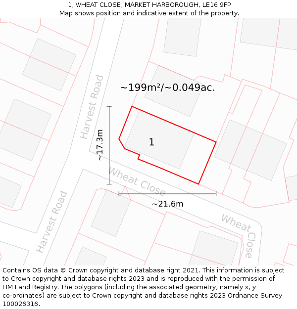 1, WHEAT CLOSE, MARKET HARBOROUGH, LE16 9FP: Plot and title map