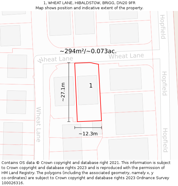 1, WHEAT LANE, HIBALDSTOW, BRIGG, DN20 9FR: Plot and title map